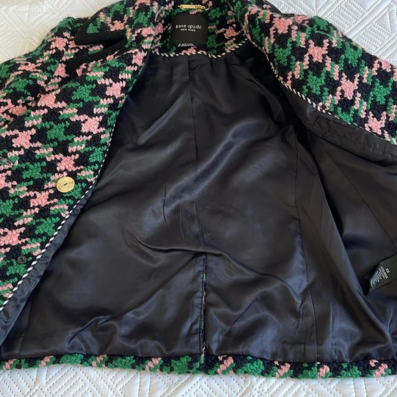 KATE SPADE NEW YORK Double-Breasted Houndstooth Wool Blend Peacoat Size XS - Picture 9 of 12
